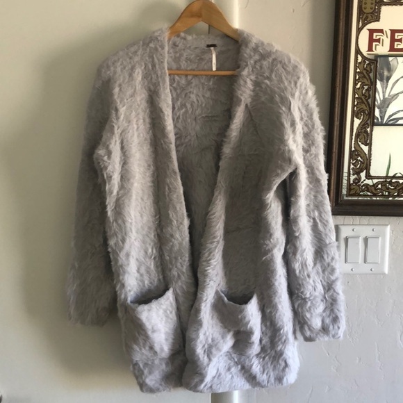 Free People grey fuzzy cardigan sweater - Picture 2 of 11